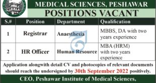 Peshawar Institute of Medical Sciences jobs